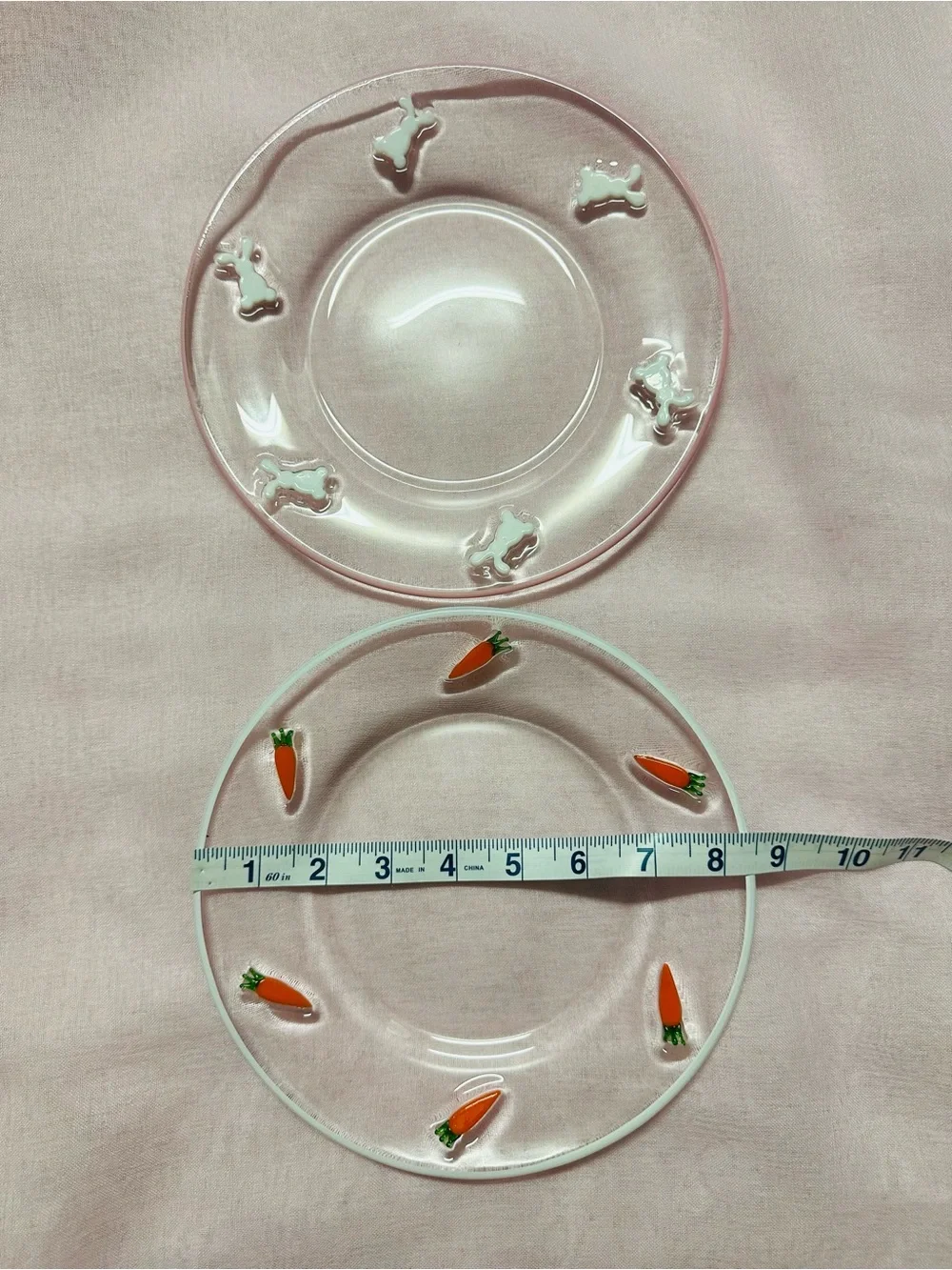 Set of 2 Easter Glass Serving Plates - Carrot and Bunny Designs.